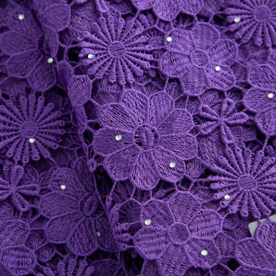 [codex-media-4] Afarican Guipure Cord Lace Fabric with Rhinestones, Nigerian Water Soluble Lace Fabric for Sewing Party Dresses image 5