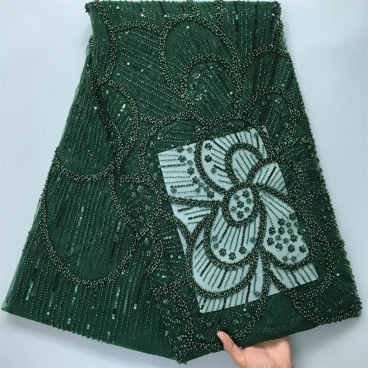 [codex-media-0] Green African Mesh Lace Fabric Beads 5 Yards | 4948 image 1