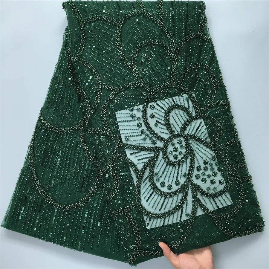 [codex-media-0] Green African Mesh Lace Fabric Beads 5 Yards | 4948 image 1