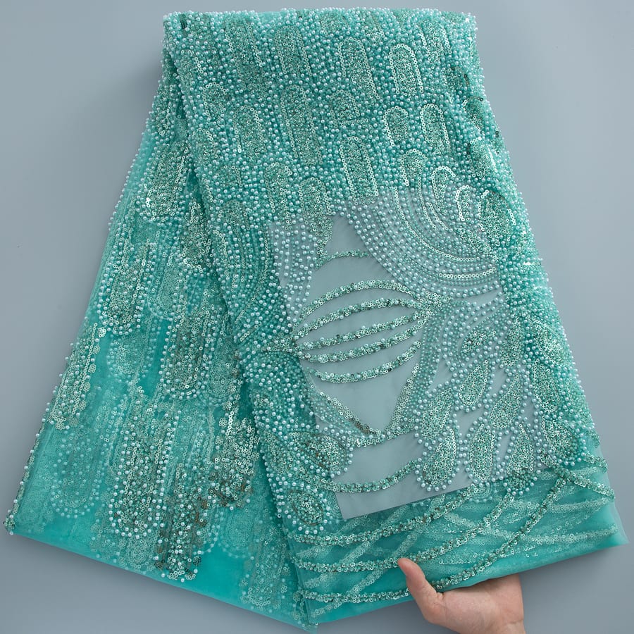 [codex-media-18] French Mesh Lace Fabric with Beads and Sequins, African Lace Fabric for Sewing Wedding Party Dresses image 19