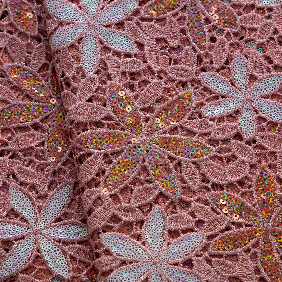 [codex-media-7] African Guipure Cord Lace Fabric with Sequins, Nigerian Water Soluble Lace Fabric for Sewing Wedding Party Dresses image 8