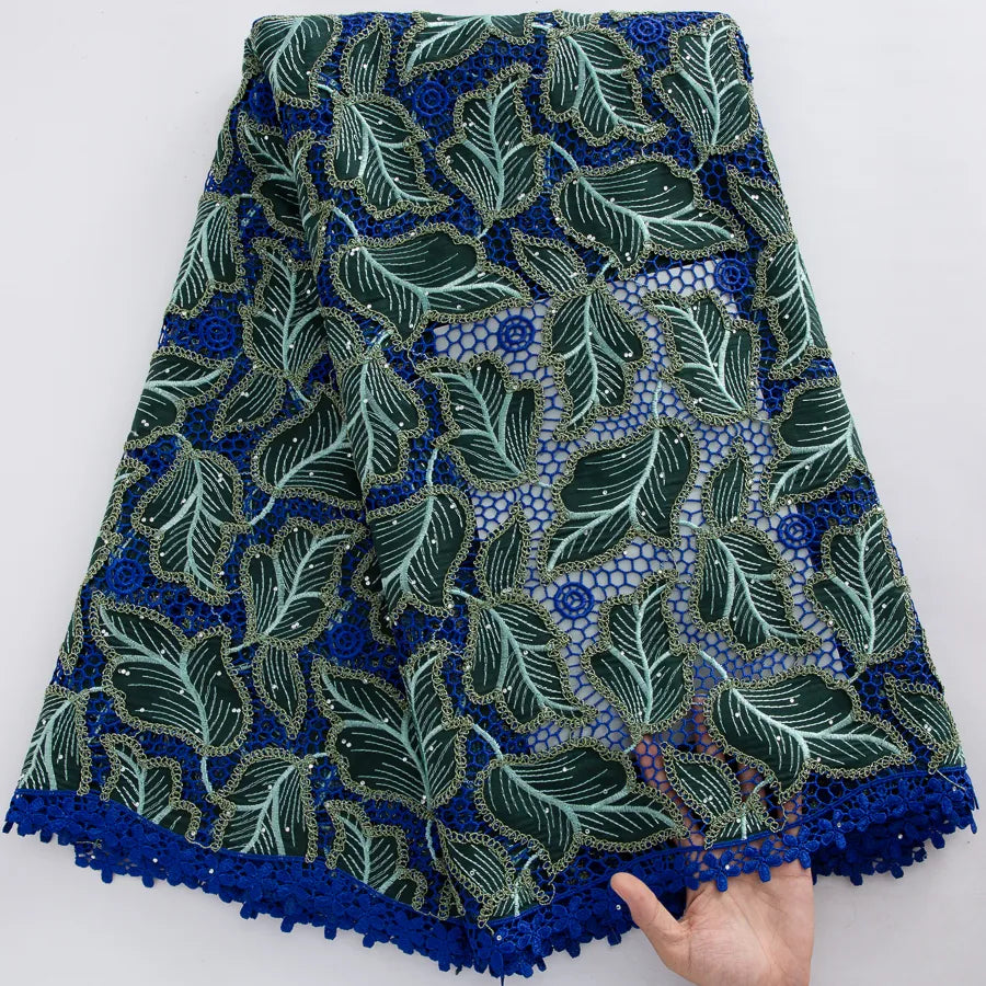 [codex-media-9] Guipure Cord Lace Fabric with Rhinestones | 5 Yards/pc Nigerian Water Soluble Lace Fabric image 10