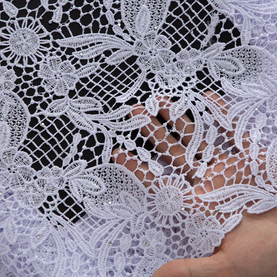 [codex-media-2] Pure African Guipure Cord Lace Fabric with Rhinestones, Nigerian Water Soluble Lace Fabric for Sewing Wedding Party Dresses image 3