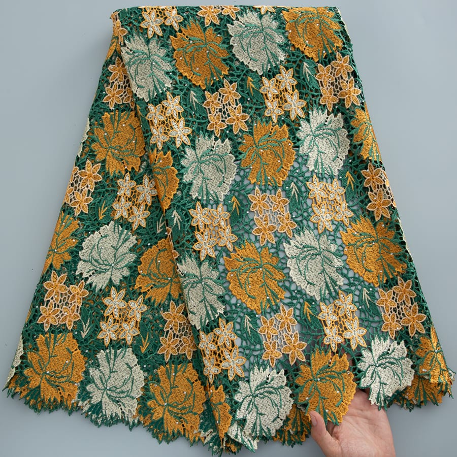 [codex-media-1] Guipure Cord Lace Fabric with Rhinestones | 5 Yards/pc Nigerian Water Soluble Lace Fabric image 2