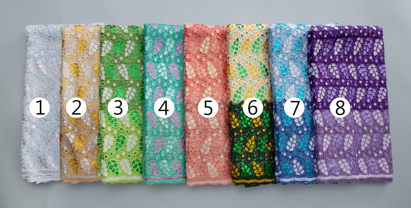 [codex-media-0] Afarican Guipure Cord Lace Fabric with Sequins, Nigerian Water Soluble Lace Fabric for Sewing Party Dresses image 1