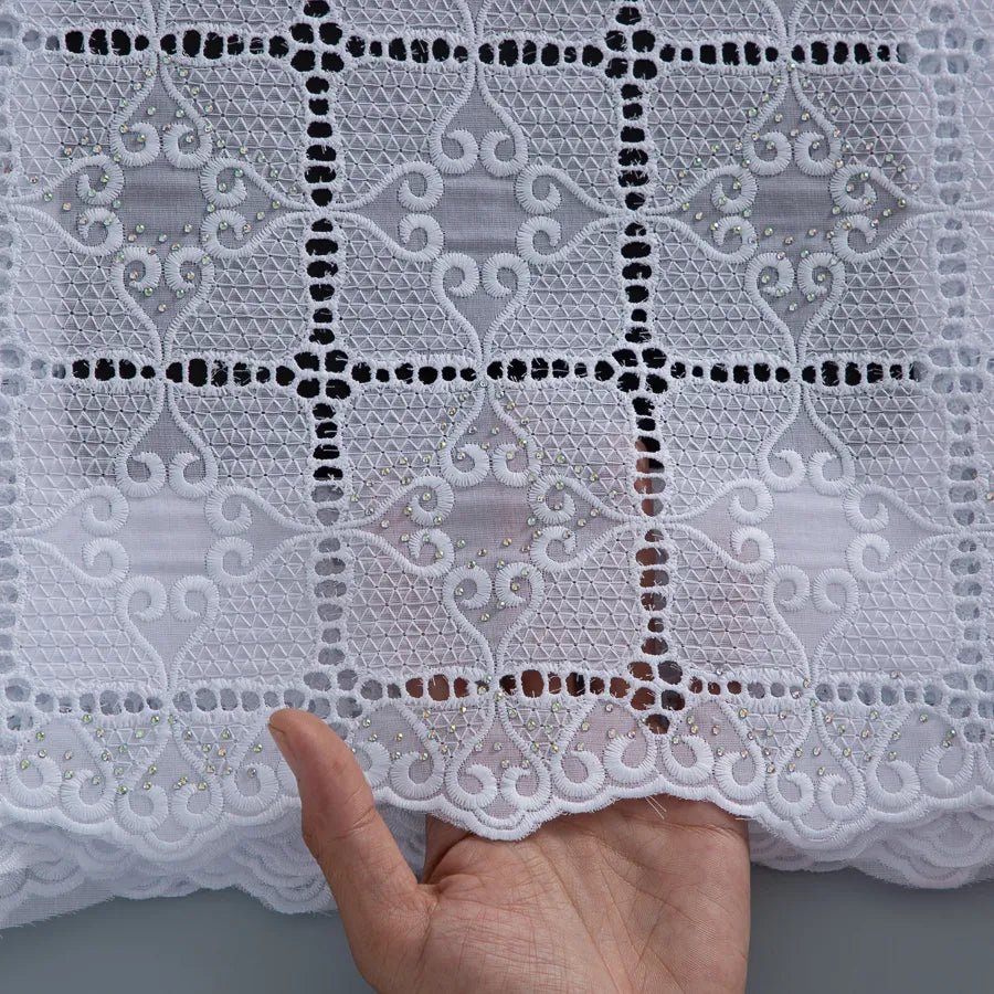[codex-media-7] White Swiss Voile Lace Fabric Rhinestones 5 Yards | 4934 image 8