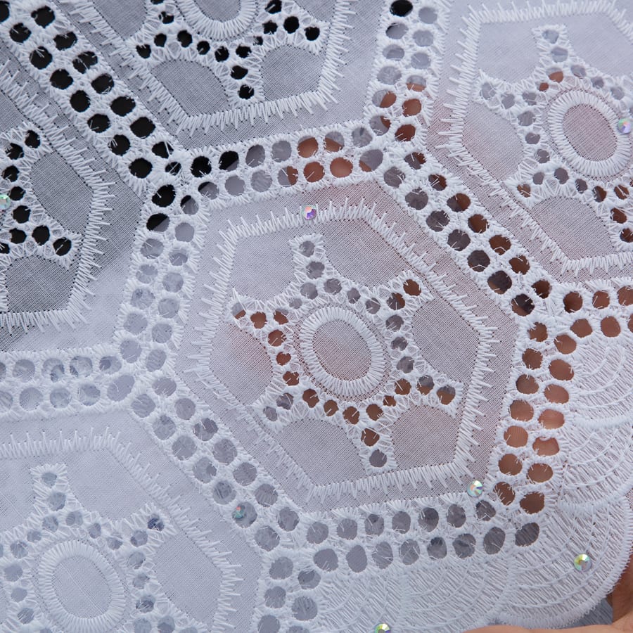 [codex-media-2] White Swiss Voile Lace Fabric with Rhinestones, African Cotton Lace Fabric for Sewing Wedding Party Dresses image 3