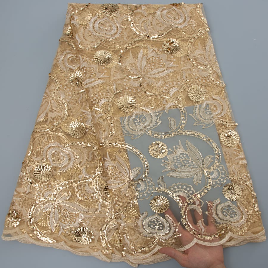 [codex-media-2] African Mesh Lace Fabric, French Net Lace Fabric with Sequins for Sewing Wedding/Party/Prom Dresses image 3