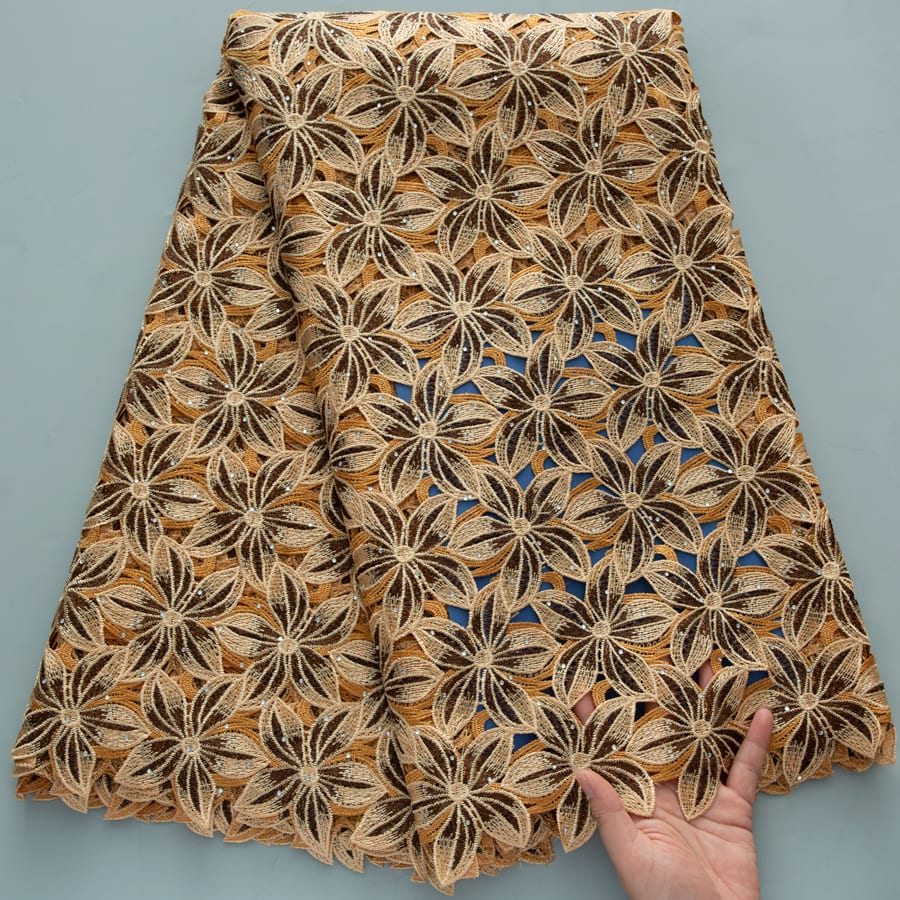 [codex-media-2] African Guipure Cord Lace Fabric with Rhinestones image 3