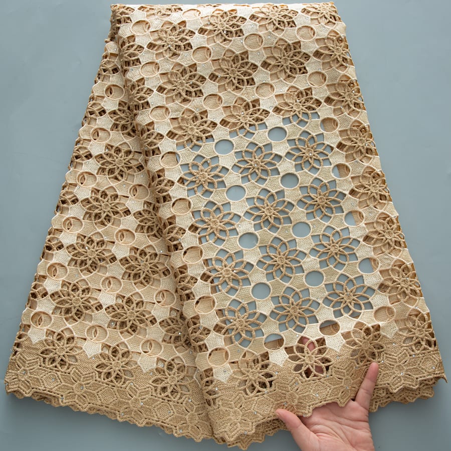 African Guipure Cord Lace Fabric with Rhinestones image 3