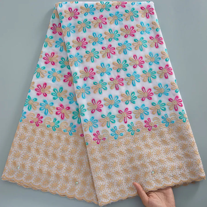 [codex-media-0] Swiss Voile Lace Fabric with Rhinestones | 5 Yards/pc African Cotton Lace Fabric image 1