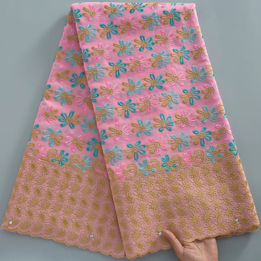 [codex-media-2] Swiss Voile Lace Fabric with Rhinestones | 5 Yards/pc African Cotton Lace Fabric image 3