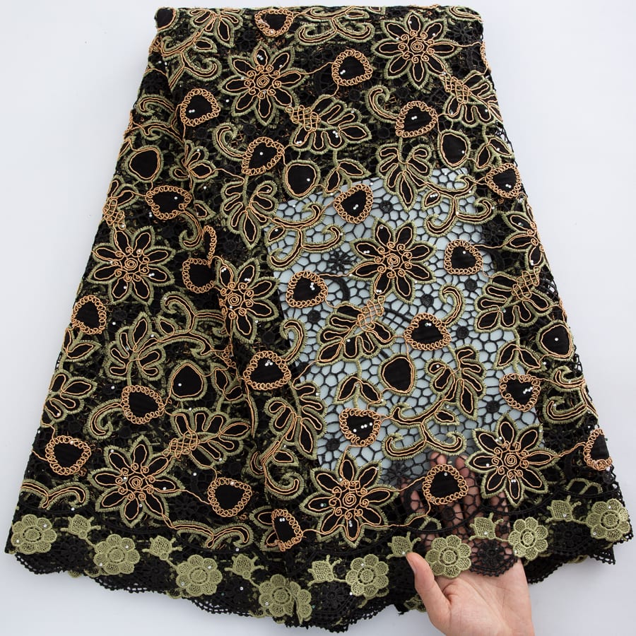 [codex-media-0] Guipure Cord Lace Fabric with Rhinestones | 5 Yards/pc Nigerian Water Soluble Lace Fabric image 1