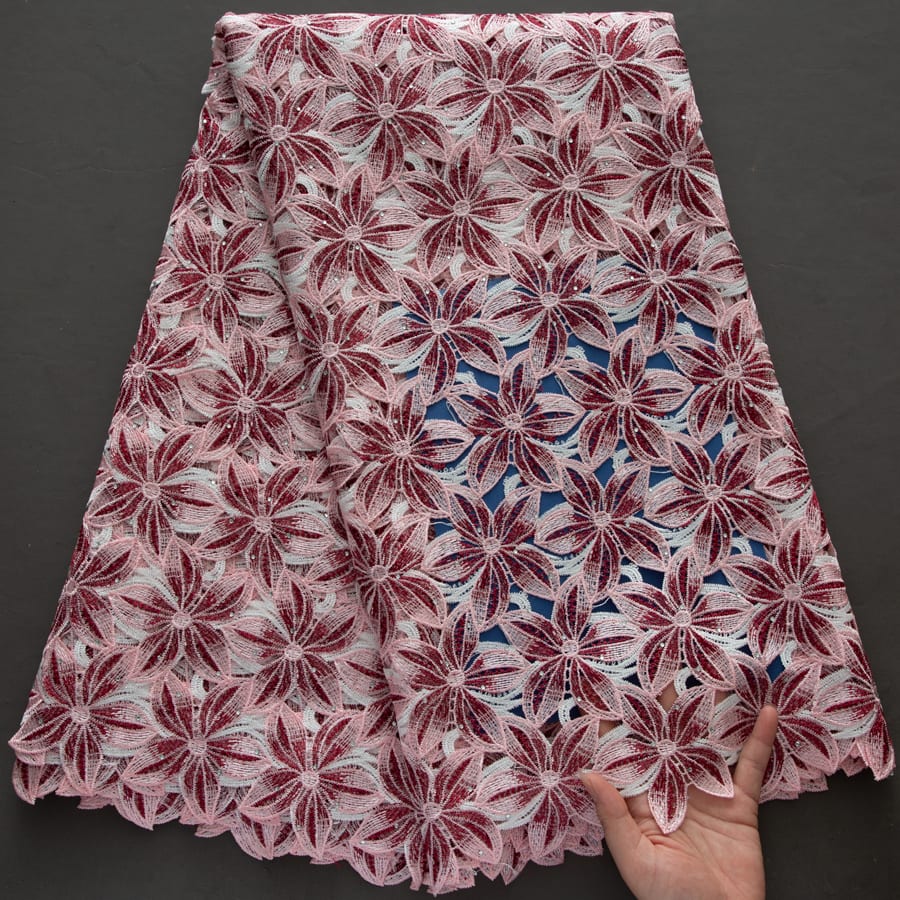 [codex-media-4] African Guipure Cord Lace Fabric with Rhinestones image 5