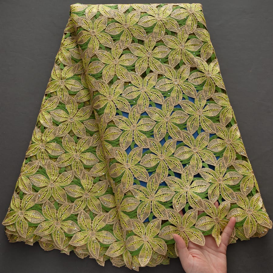 [codex-media-0] African Guipure Cord Lace Fabric with Rhinestones image 1