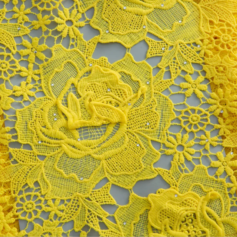 [codex-media-1] Pure Yellow Guipure Cord Lace Fabric 5 Yards | 4942 image 2
