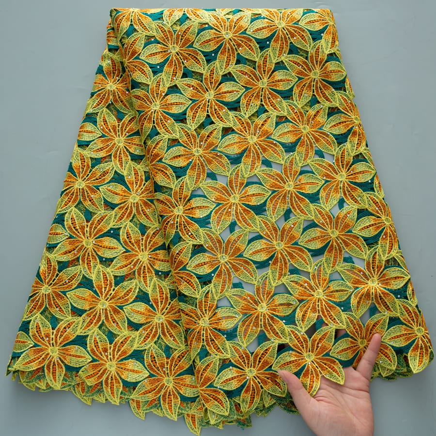 [codex-media-4] African Guipure Cord Lace Fabric with Rhinestones image 5