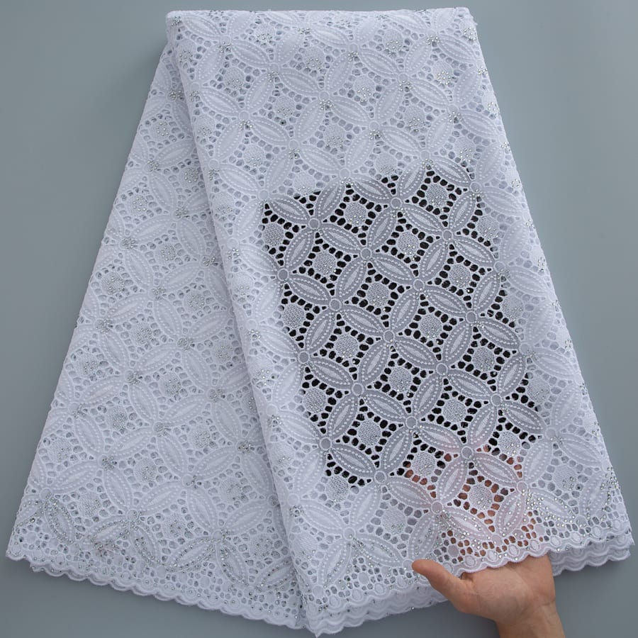[codex-media-15] White Swiss Voile Lace Fabric with Rhinestones, African Cotton Lace Fabric for Sewing Wedding Party Dresses image 16