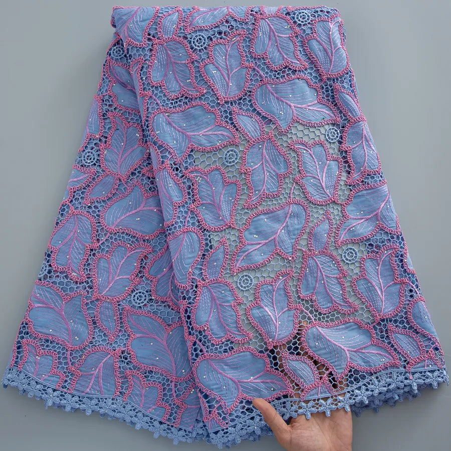 [codex-media-13] Guipure Cord Lace Fabric with Rhinestones | 5 Yards/pc Nigerian Water Soluble Lace Fabric image 14