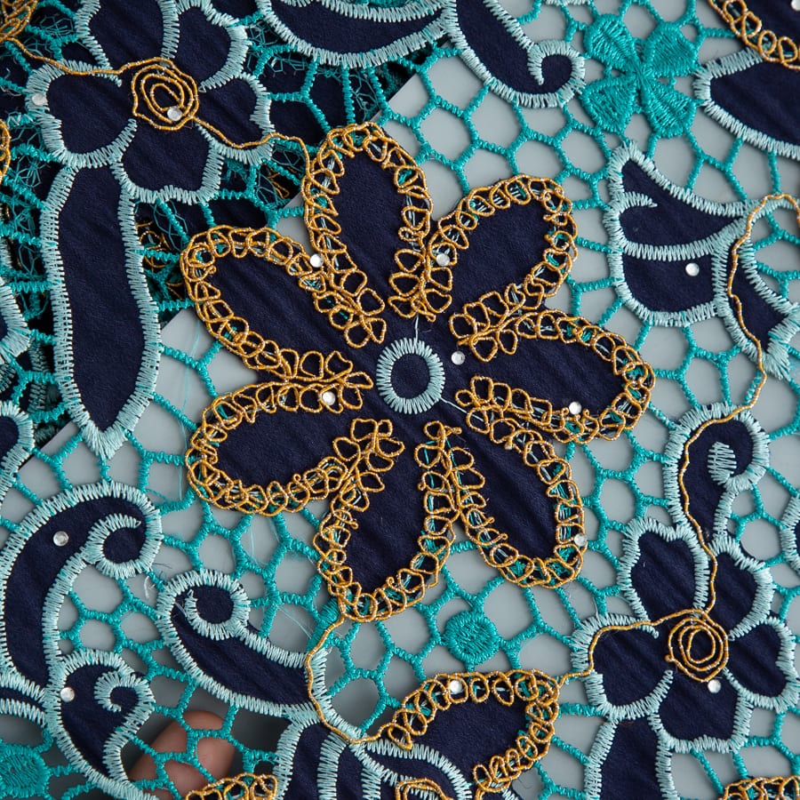 [codex-media-10] Afarican Guipure Cord Lace Fabric with Rhinestones, Nigerian Water Soluble Lace Fabric for Sewing Party Dresses image 11