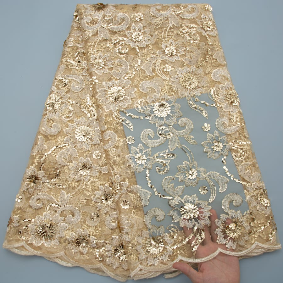 [codex-media-2] French Mesh Lace Fabric, African Net Lace Fabric with Sequins for Sewing Wedding/Party/Prom Dresses image 3