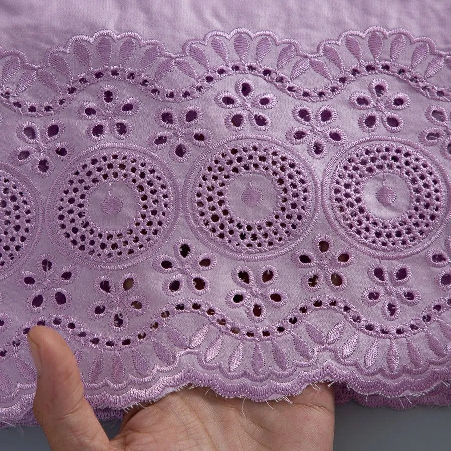 [codex-media-12] Navy Blue Embroidered Eyelet (Circular & Floral Cutout Motifs) Swiss Voile Lace Fabric 5 Yards | 4930 image 13