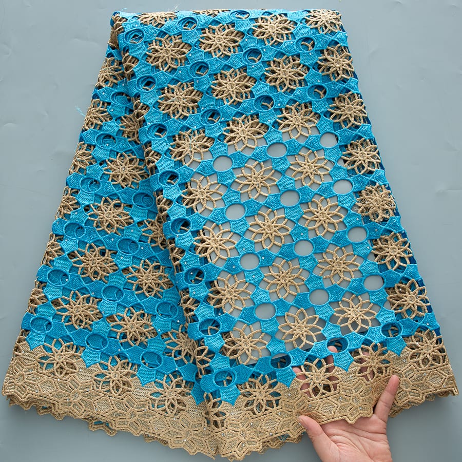 African Guipure Cord Lace Fabric with Rhinestones image 13