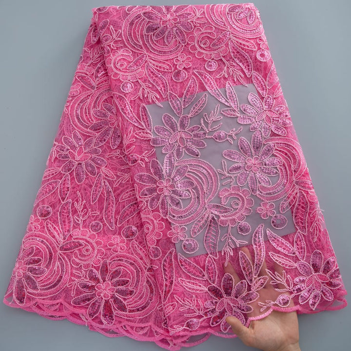 [codex-media-4] African Mesh Lace Fabric, French Net Lace Fabric with Sequins for Sewing Wedding/Party/Prom Dresses image 5