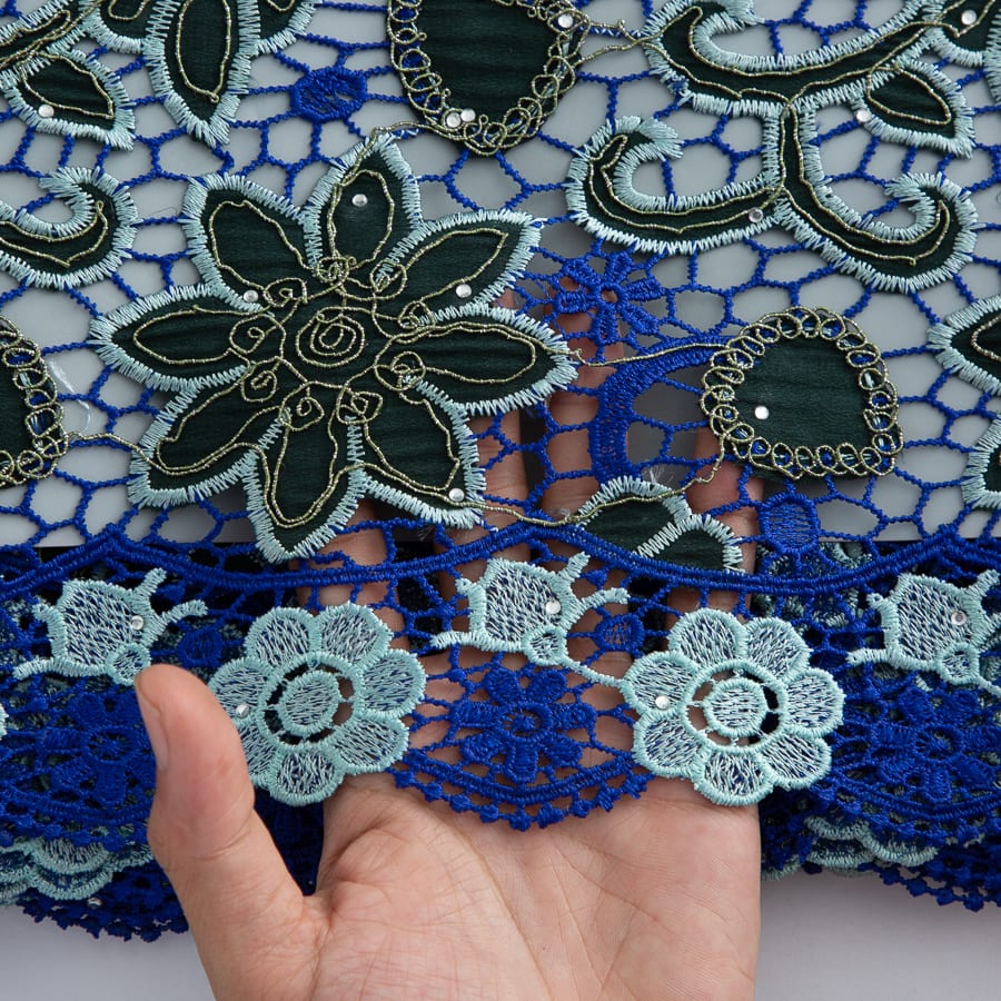 [codex-media-5] Guipure Cord Lace Fabric with Rhinestones | 5 Yards/pc Nigerian Water Soluble Lace Fabric image 6