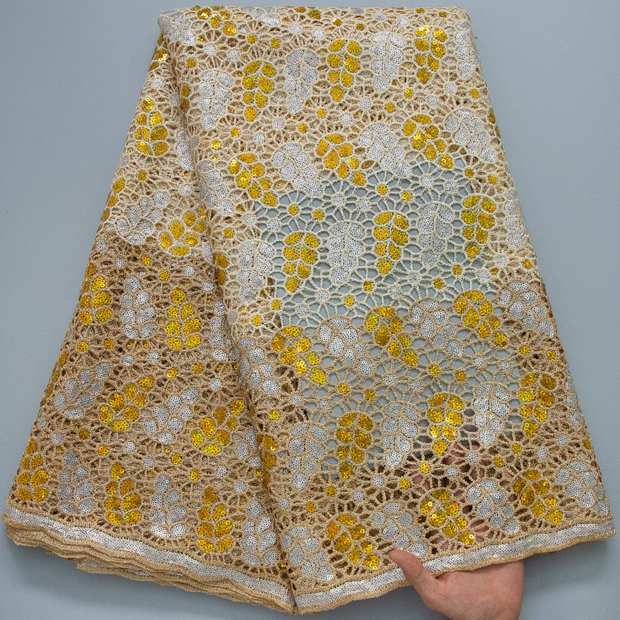 [codex-media-1] Afarican Guipure Cord Lace Fabric with Sequins, Nigerian Water Soluble Lace Fabric for Sewing Party Dresses image 2