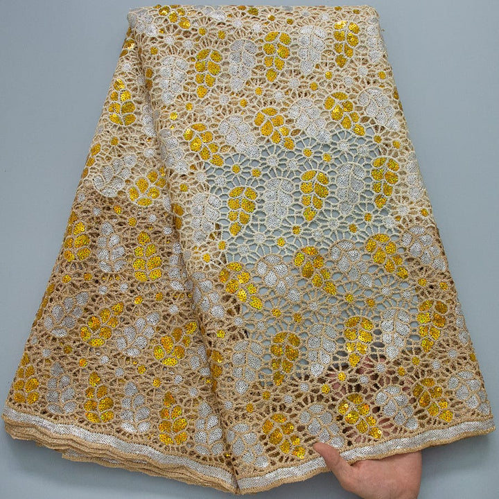 [codex-media-1] Afarican Guipure Cord Lace Fabric with Sequins, Nigerian Water Soluble Lace Fabric for Sewing Party Dresses image 2