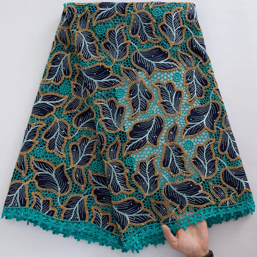 [codex-media-7] Guipure Cord Lace Fabric with Rhinestones | 5 Yards/pc Nigerian Water Soluble Lace Fabric image 8