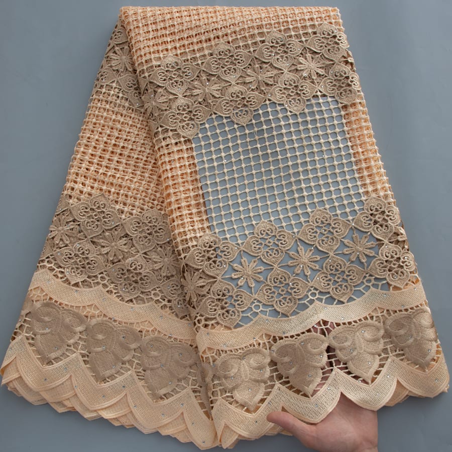 [codex-media-10] Golden Guipure Cord Lace Fabric with Rhinestones | 5 Yards/pc Nigerian Water Soluble Lace Fabric image 11
