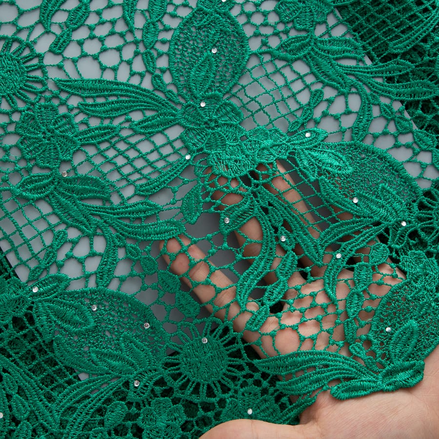 [codex-media-6] Pure African Guipure Cord Lace Fabric with Rhinestones, Nigerian Water Soluble Lace Fabric for Sewing Wedding Party Dresses image 7