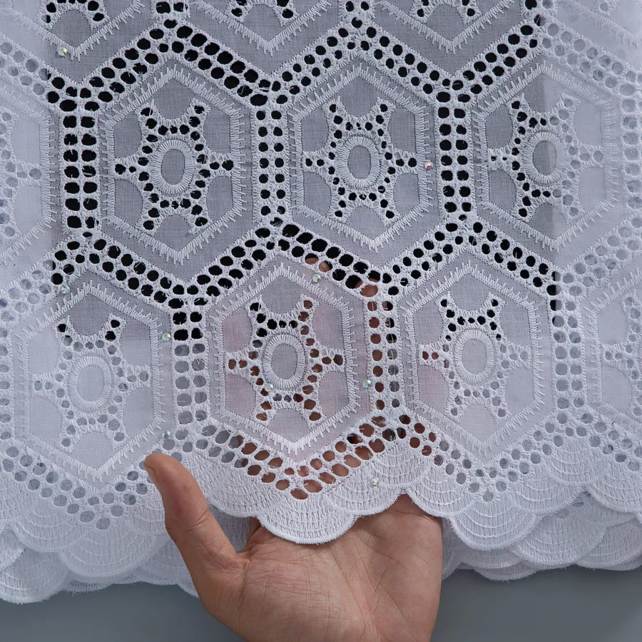 [codex-media-1] White Swiss Voile Lace Fabric Rhinestones 5 Yards | 4934 image 2