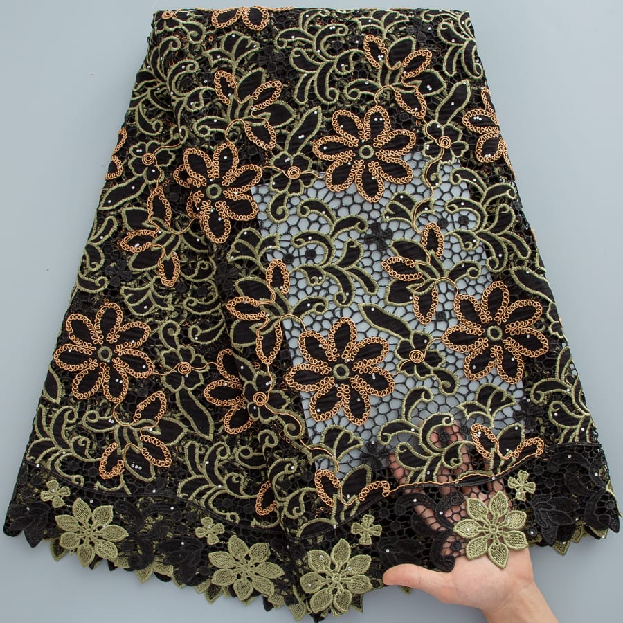 [codex-media-11] Afarican Guipure Cord Lace Fabric with Rhinestones, Nigerian Water Soluble Lace Fabric for Sewing Party Dresses image 12