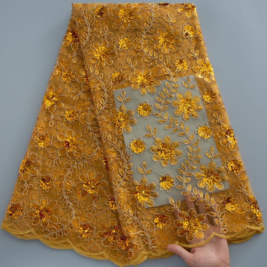 [codex-media-1] African Mesh Lace Fabric, French Net Lace Fabric with Sequins for Sewing Wedding/Party/Prom Dresses image 2