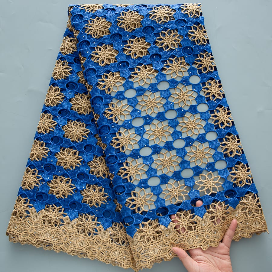 African Guipure Cord Lace Fabric with Rhinestones image 17