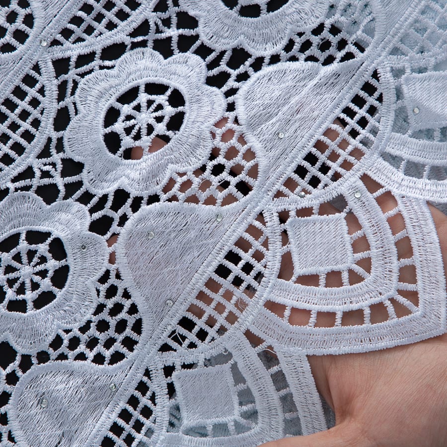 [codex-media-1] White Guipure Cord Lace Fabric with Rhinestones | 5 Yards/pc Nigerian Water Soluble Lace Fabric image 2