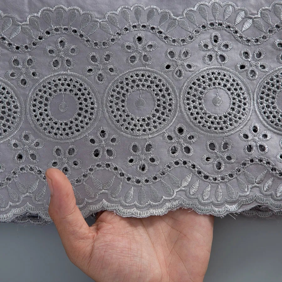 [codex-media-18] Navy Blue Embroidered Eyelet (Circular & Floral Cutout Motifs) Swiss Voile Lace Fabric 5 Yards | 4930 image 19