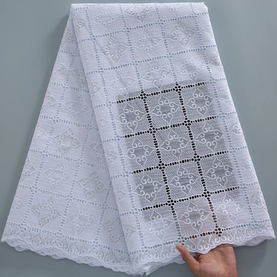 [codex-media-6] White Swiss Voile Lace Fabric Rhinestones 5 Yards | 4934 image 7