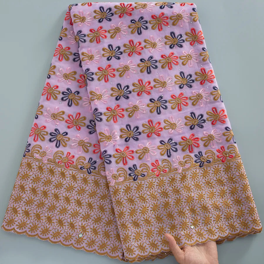 [codex-media-8] Swiss Voile Lace Fabric with Rhinestones | 5 Yards/pc African Cotton Lace Fabric image 9
