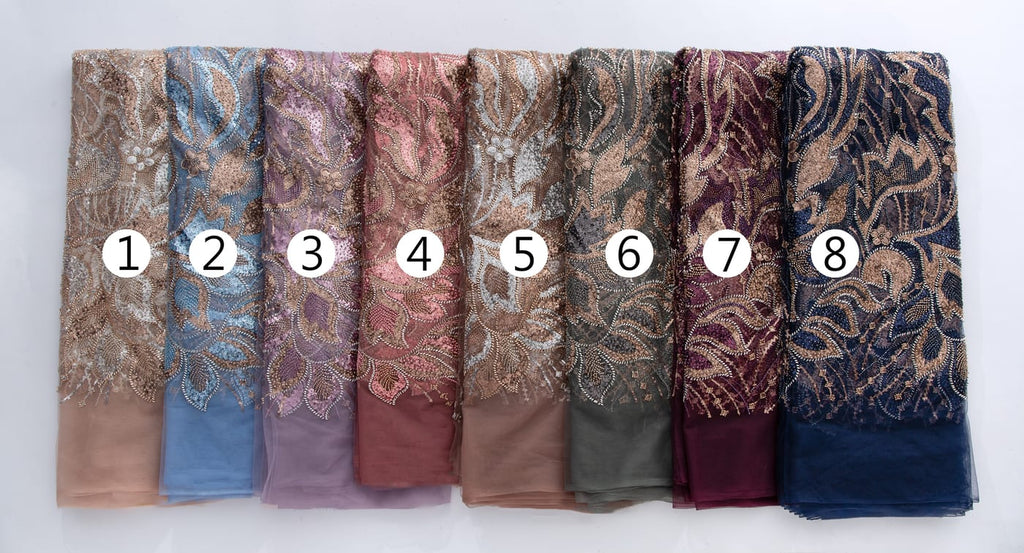 [codex-media-0] French Mesh Lace Fabric with Beads, African Luxury Sequins Lace Fabric for Sewing Wedding/Party/Prom Dresses  image 1
