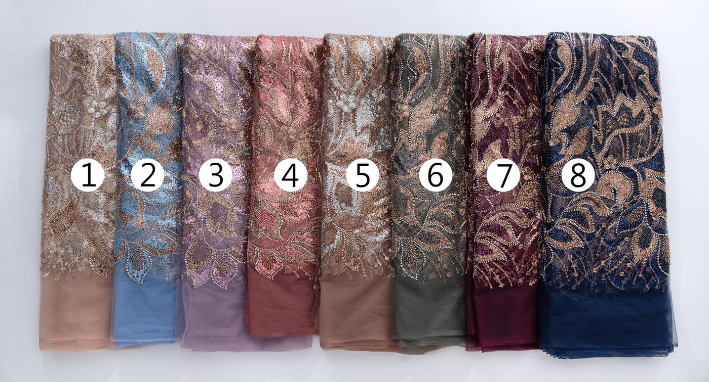 [codex-media-0] French Mesh Lace Fabric with Beads, African Luxury Sequins Lace Fabric for Sewing Wedding/Party/Prom Dresses  image 1