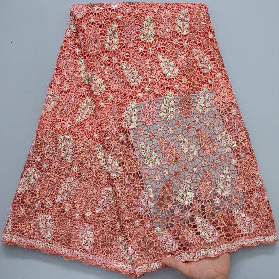 [codex-media-9] Afarican Guipure Cord Lace Fabric with Sequins, Nigerian Water Soluble Lace Fabric for Sewing Party Dresses image 10