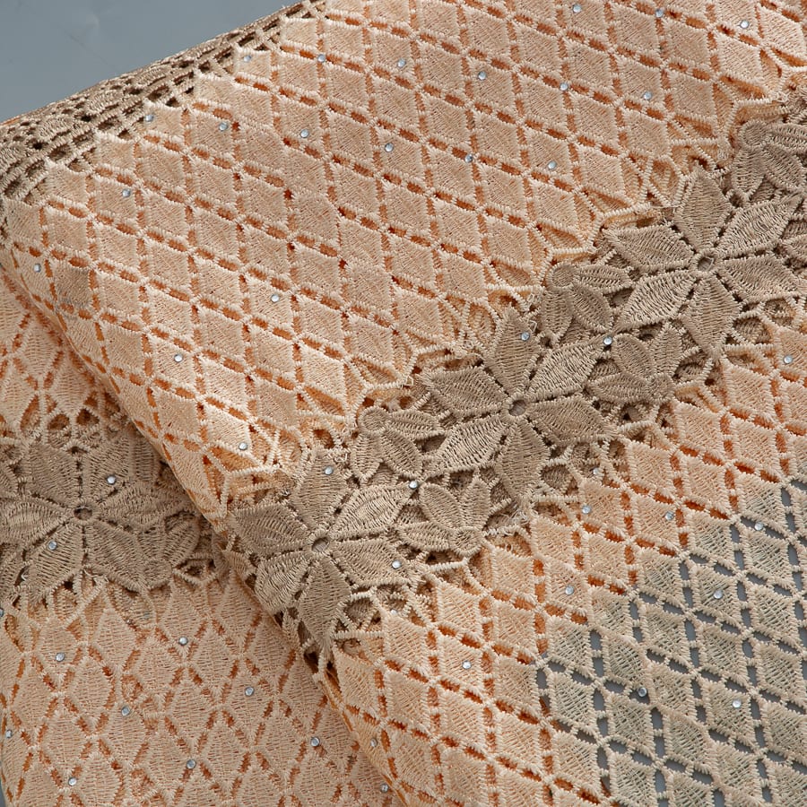 [codex-media-7] Golden Guipure Cord Lace Fabric with Rhinestones | 5 Yards/pc Nigerian Water Soluble Lace Fabric image 8