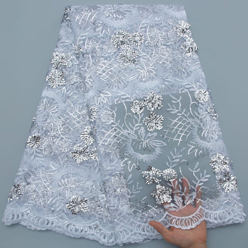 [codex-media-0] African Mesh Lace Fabric, French Net Lace Fabric with Sequins for Sewing Wedding/Party/Prom Dresses image 1
