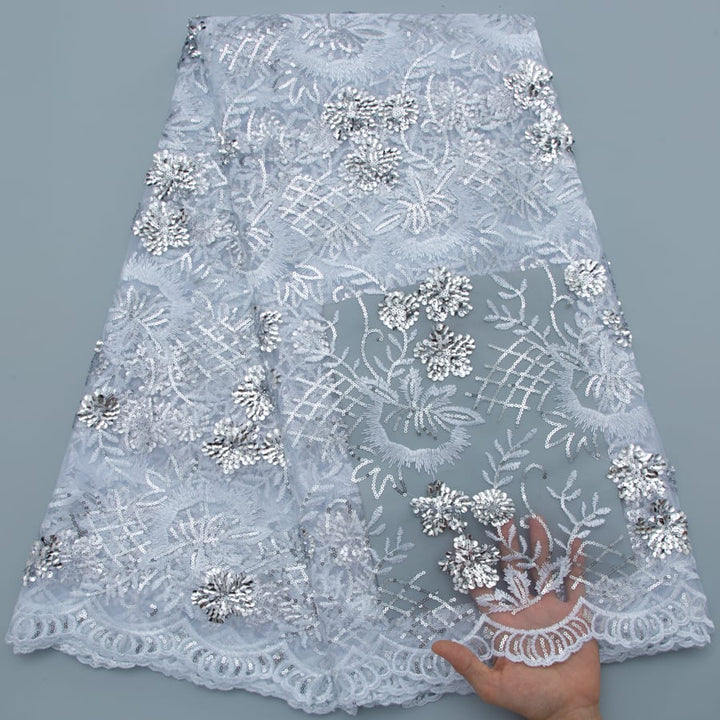 [codex-media-0] African Mesh Lace Fabric, French Net Lace Fabric with Sequins for Sewing Wedding/Party/Prom Dresses image 1