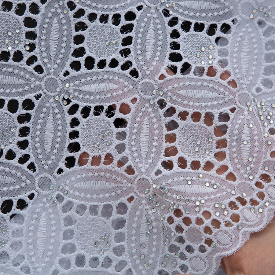 [codex-media-16] White Swiss Voile Lace Fabric with Rhinestones, African Cotton Lace Fabric for Sewing Wedding Party Dresses image 17