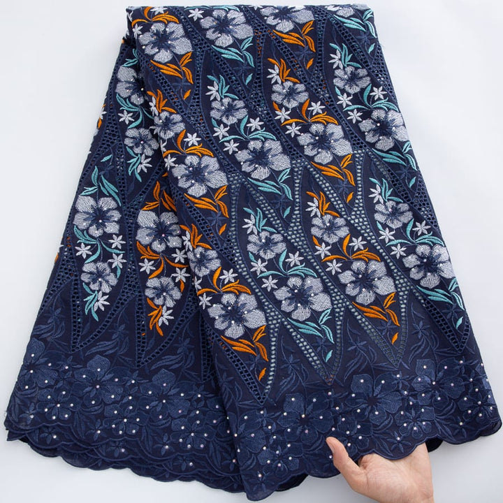 [codex-media-0] Swiss Voile Lace Fabric with Rhinestones | 5 Yards/pc African Cotton Lace Fabric image 1
